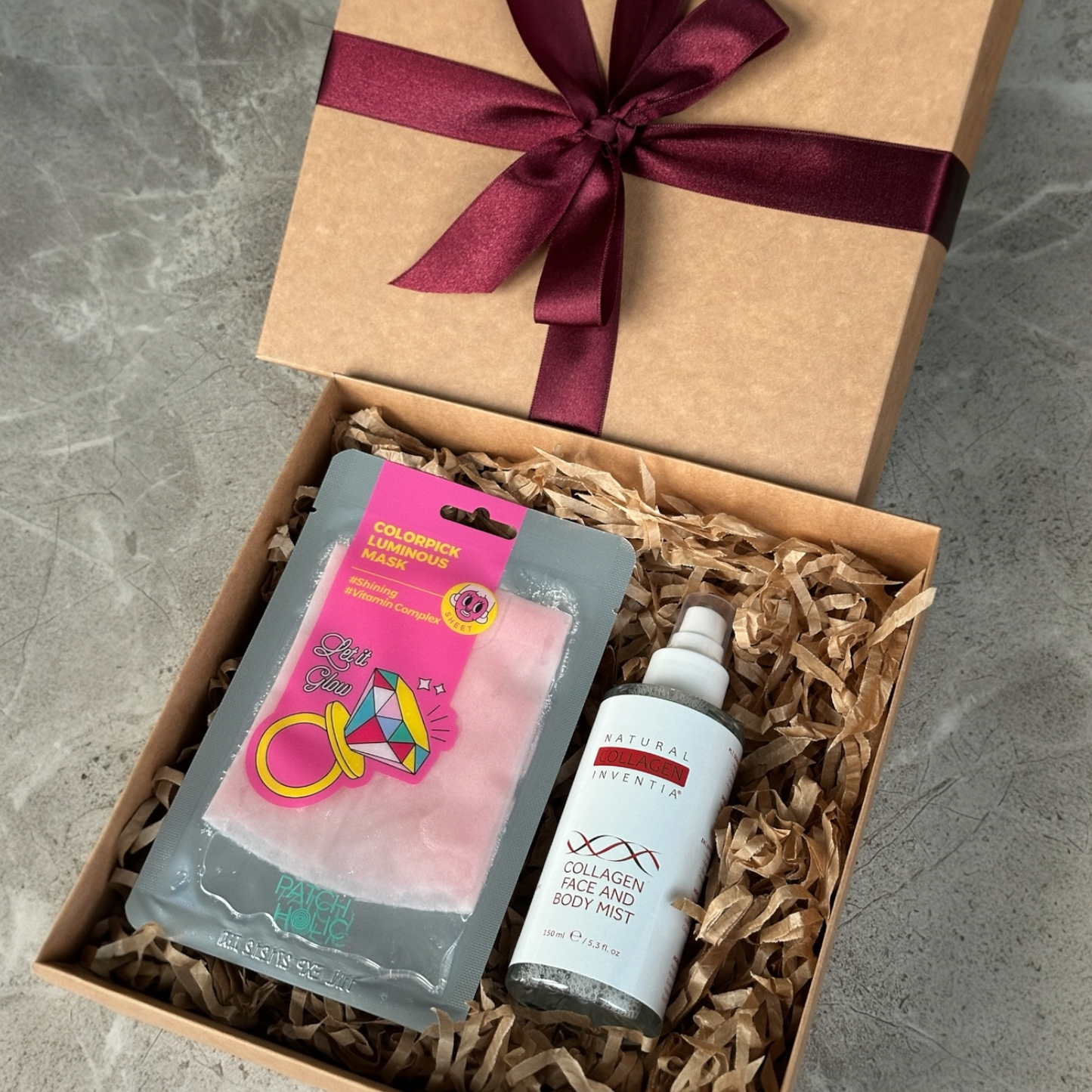 Dovanų rinkinys: kolageno drėkinamoji dulksna - tonikas veidui + veido kaukė