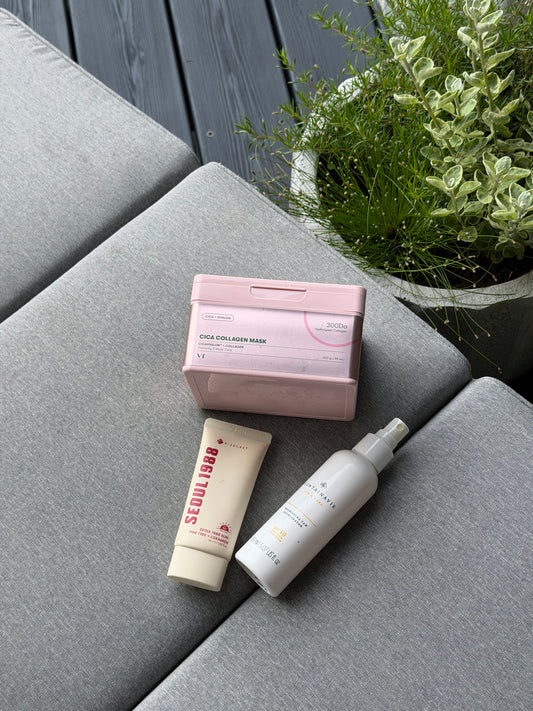 Vasaros rinkinys: įdegį skatinantis su SPF10 + neriebus apsauginis veido kremas nuo saulės su SPF50+ VT Cosmetics 30 vnt veido kaukių