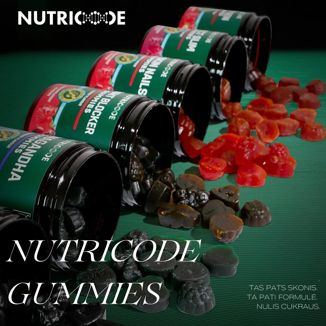 NUTRICODE Ashwagandha vitaminai guminukai – streso mažinimui ir gerai savijautai (be pridėtinio cukraus)