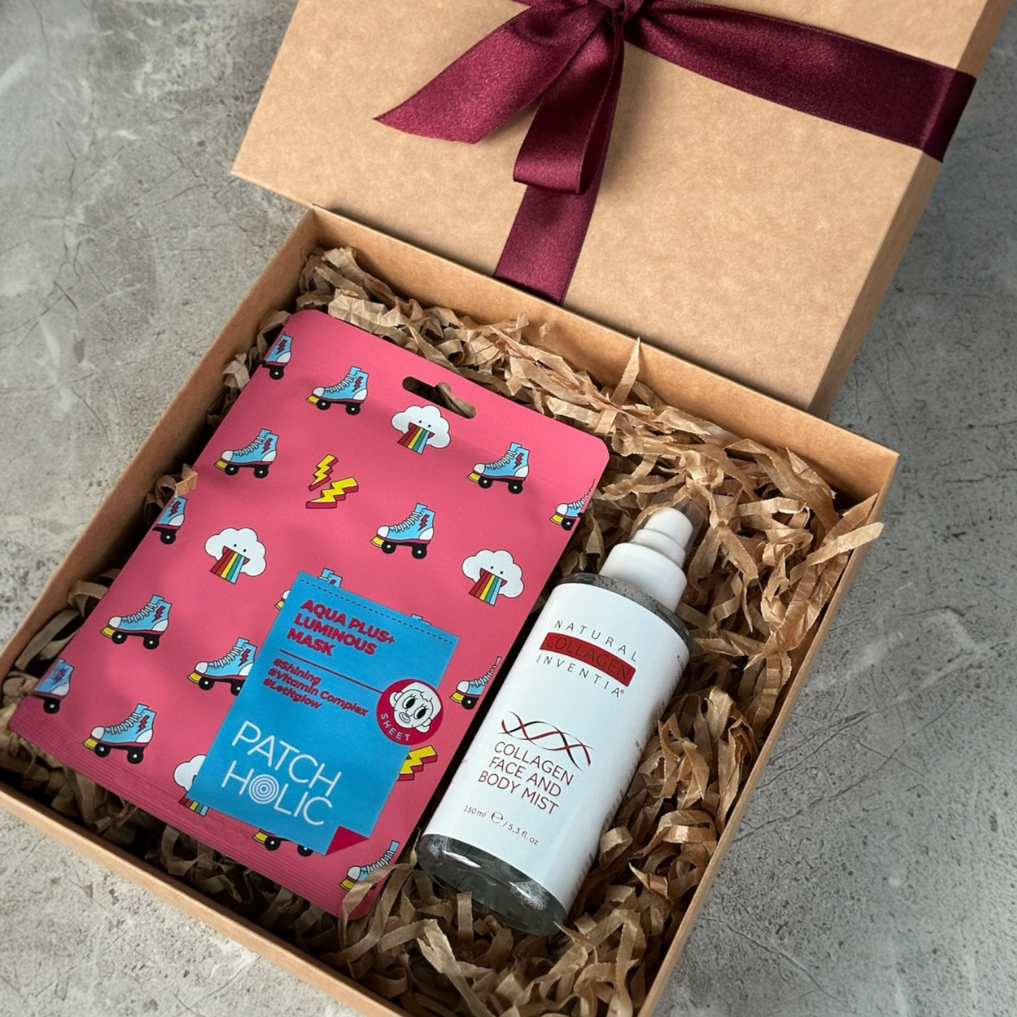 Dovanų rinkinys: kolageno drėkinamoji dulksna - tonikas veidui + veido kaukė