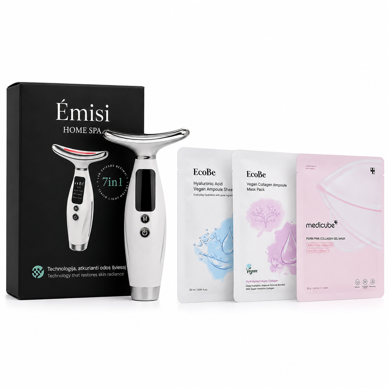 Veidą modeliuojantis LED masažuoklis Emisi + 🎁 Dovana 3 lakštinės veido kaukės