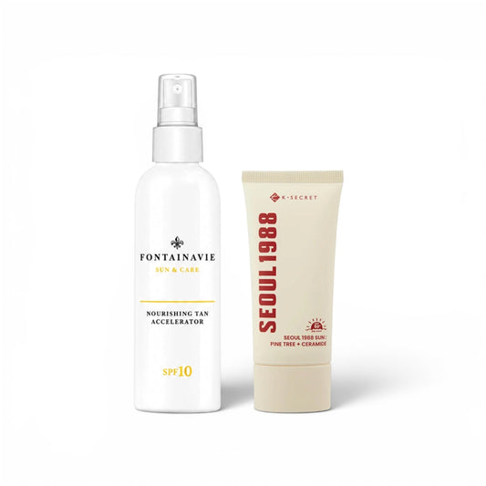 Vasaros rinkinys: įdegį skatinantis su SPF10 + neriebus apsauginis veido kremas nuo saulės su SPF50