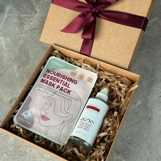 Dovanų rinkinys: kolageno drėkinamoji dulksna - tonikas veidui + veido kaukė