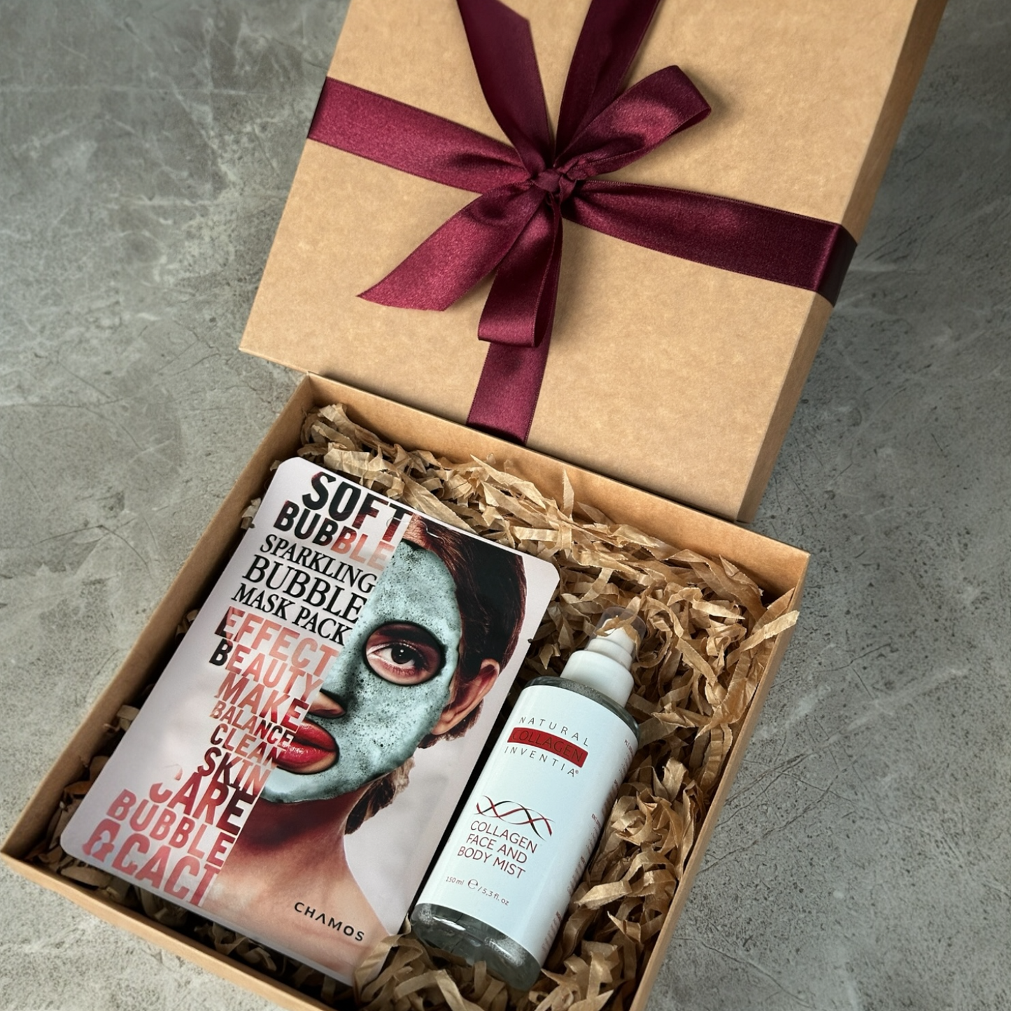 Dovanų rinkinys: kolageno drėkinamoji dulksna - tonikas veidui + veido kaukė