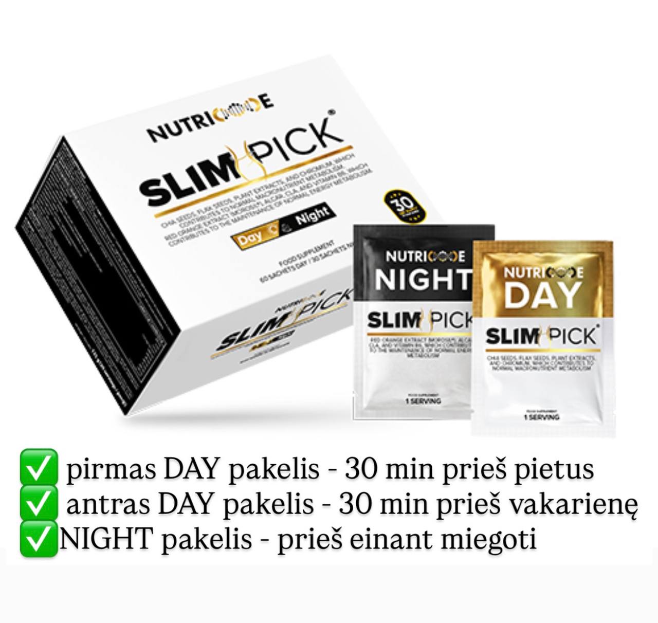 Slimpick 405 g NUTRICODE dienos ir nakties pagalba kūno svorio kontrolei