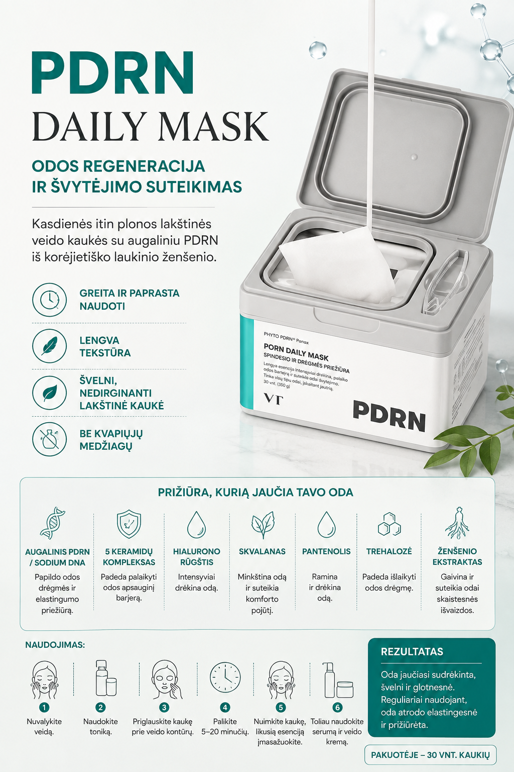VT Cosmetics PDRN Daily Mask lakštinės veido kaukės