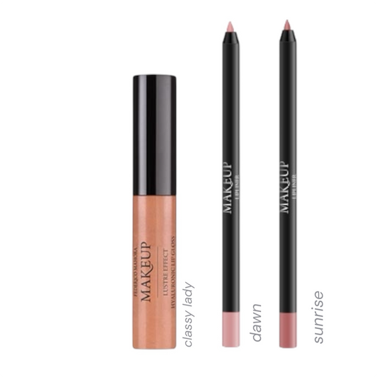 Rinkinys 2vnt Lūpų pieštukai Dawn + Sunrise + lūpų blizgis Classy Lady