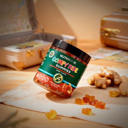 NUTRICODE Comfy Ride vitaminai guminukai vaikams – kelionėms ir komfortui (be pridėtinio cukraus)