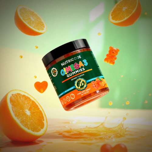 NUTRICODE O! Mega-3 vitaminai guminukai vaikams – širdžiai, hormonams ir nervų sistemai (be pridėtinio cukraus)