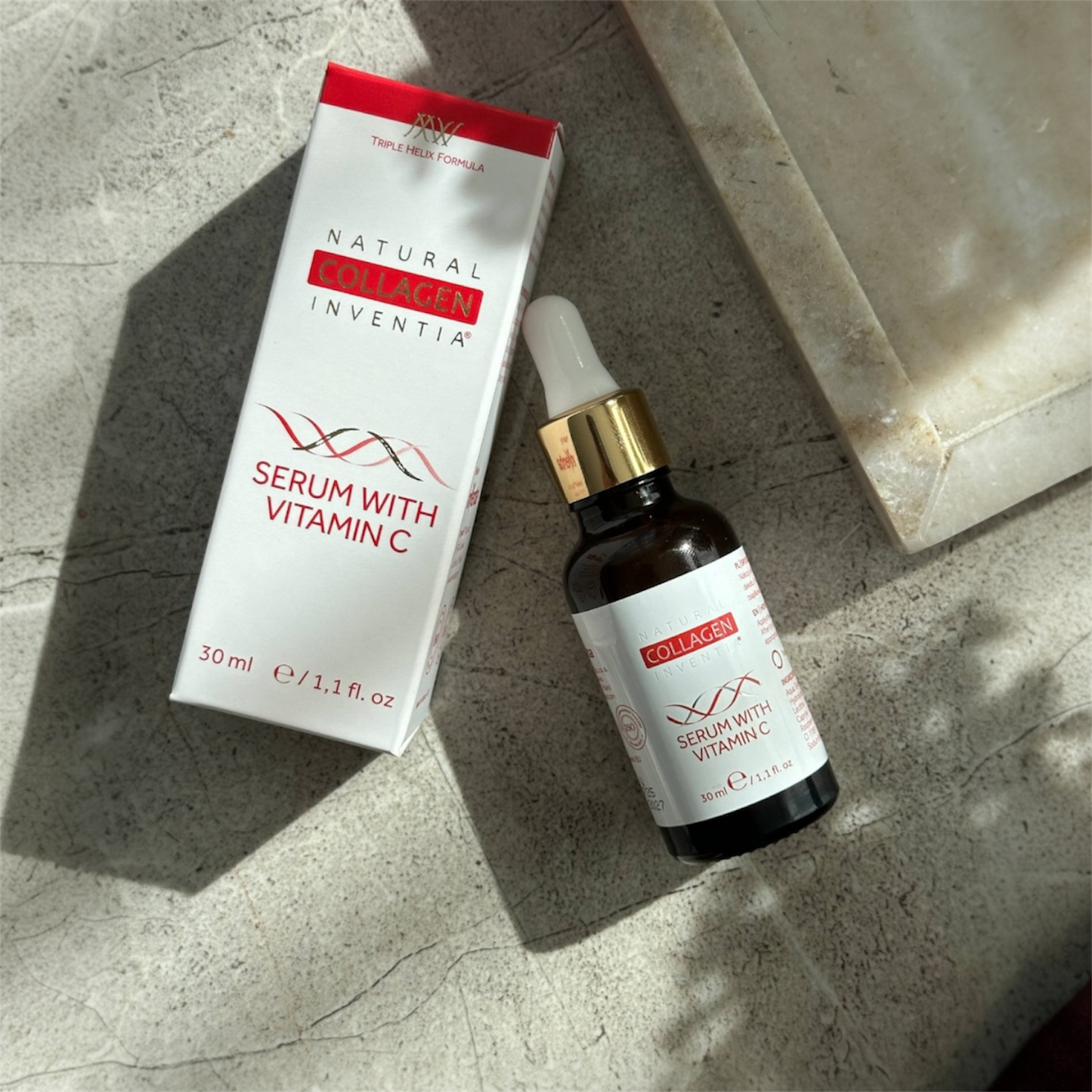 INVENTIA kolageno šviesinantis serumas su vitaminu C veidui