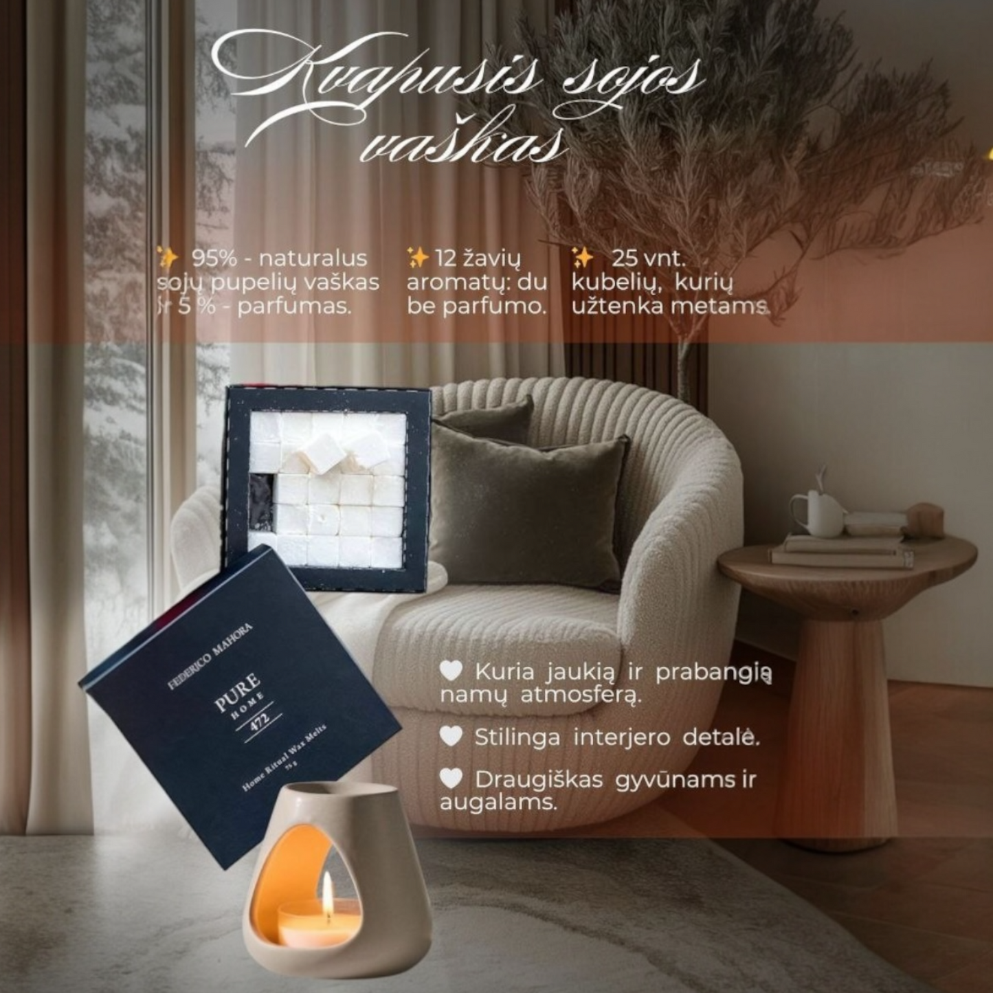 Dovanų rinkinys: Kvapnusis vaškas 472, žvakidė, kava, degtukai