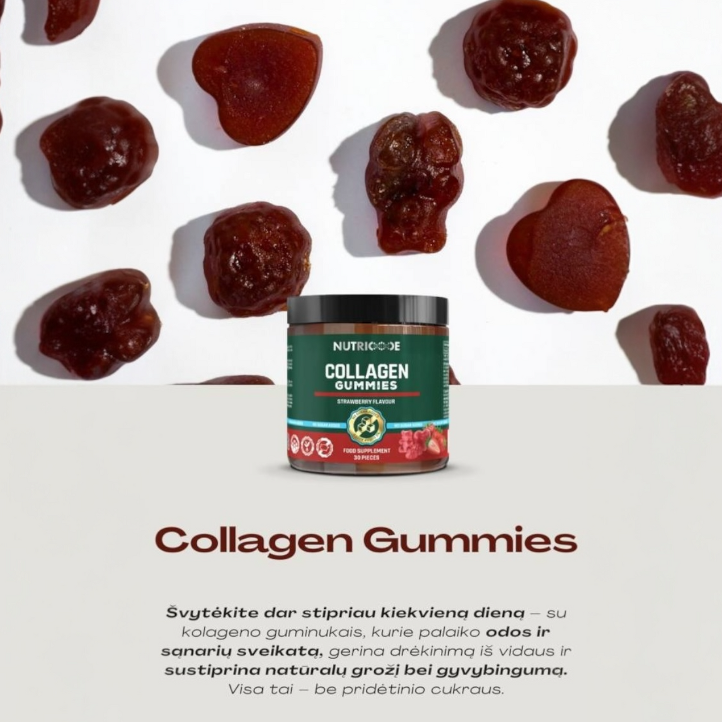 NUTRICODE Collagen vitaminai guminukai – odai, plaukams, nagams ir sąnariams (be pridėtinio cukraus)