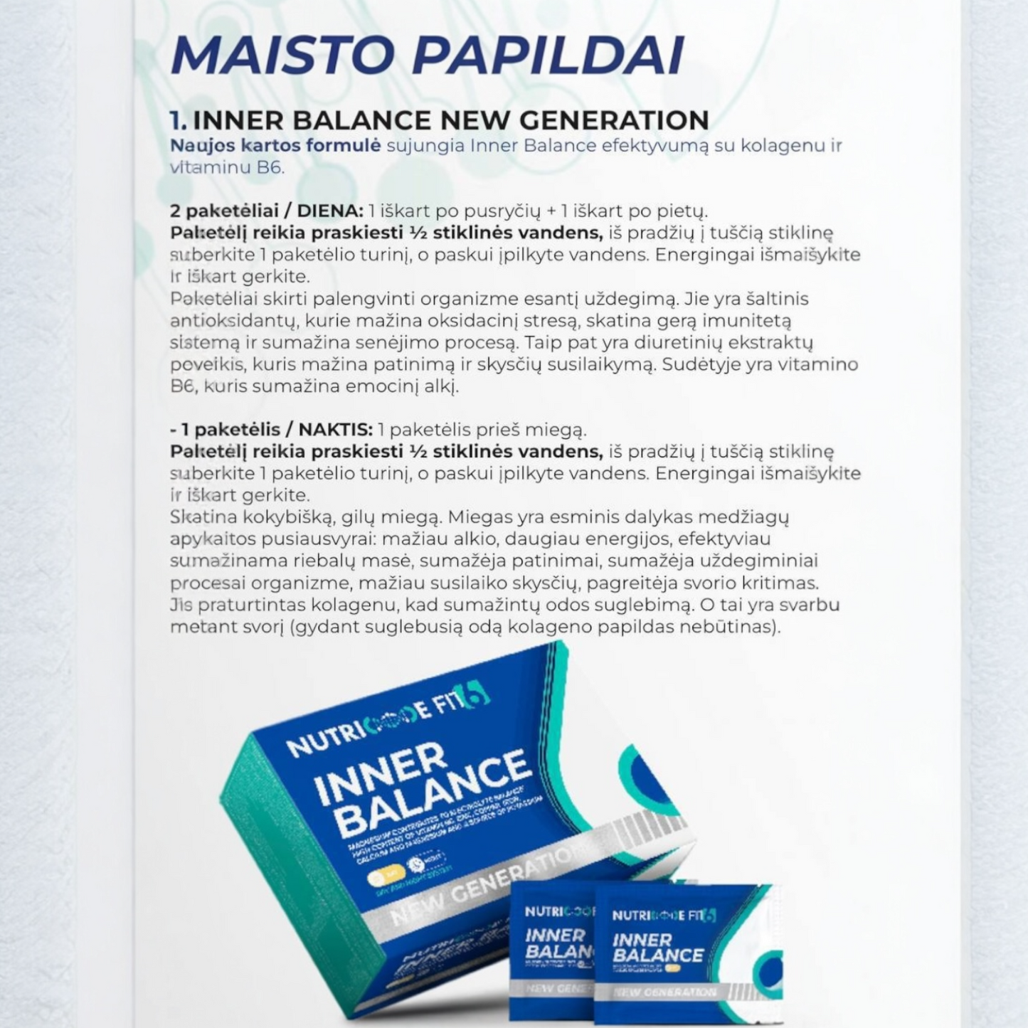 NUTRICODE Inner Balance – emocinei pusiausvyrai, miegui, šarmingumui ir svorio kontrolei