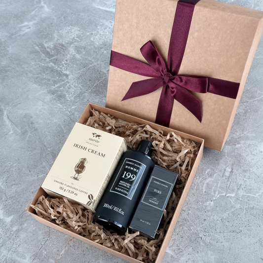 Dovanų rinkinys vyrams: Airiško skonio malta kava + kvepalai + dušo želė