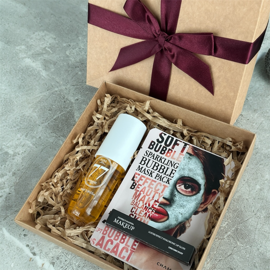 Dovanų rinkinys: Kūno ir plaukų dulksna PURE SUN + veido kaukė + lūpų blizgis