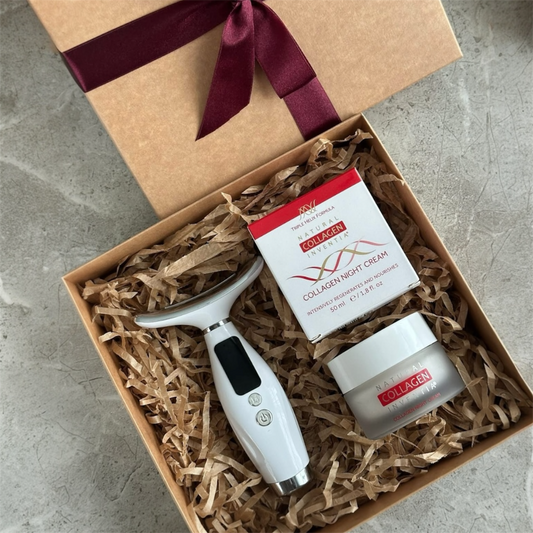 Dovanų rinkinys: Veidą modeliuojantis LED masažuoklis + natūralaus kolageno veido kremas